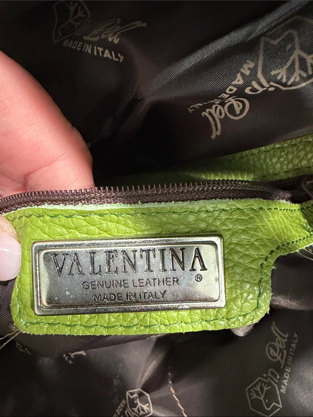 Valentino Green Leather Tote with Tan Leather Handles